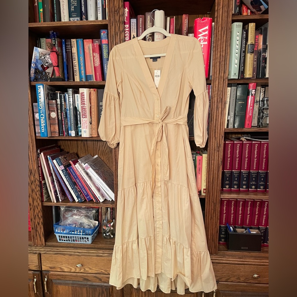 Anthropologie Cream Long Sleeve V-Neck Wrap Maxi Dress